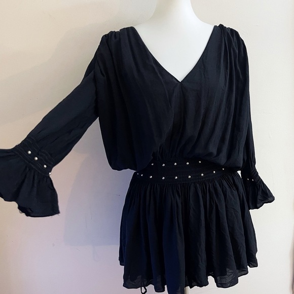 Yves Saint Laurent Black V-Neck Blousin Mini Western Dress Fall Summer Chic Goth - Picture 3 of 12